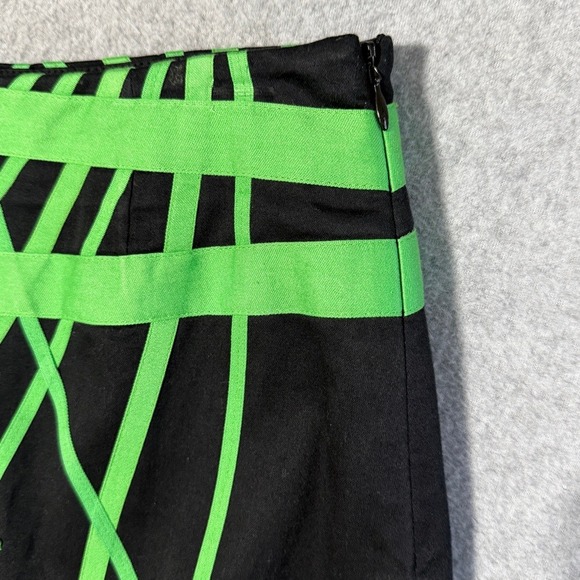 Carlisle Black Green Geometric Tape Pencil Skirt Women Size 4 Cotton Stretch - Picture 3 of 9